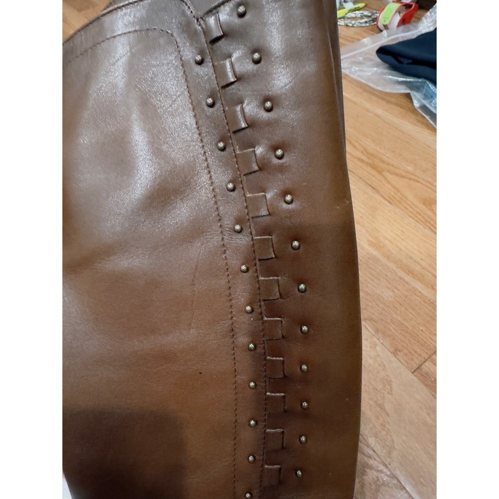 Gianni Bini Brown Leather Studded Tall Riding Boots Womens 7.5M Knee High Zipper - Picture 2 of 9